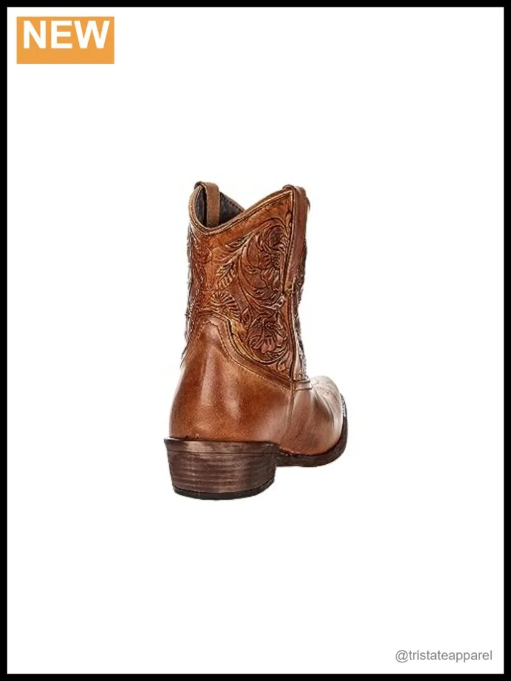 Women's Western Boots Ankle Low Heel Tooled Leather Pull-On
